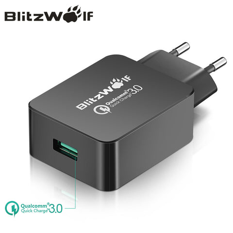 BlitzWolf Travel Wall Charger Quick Charge 3.0 USB Charger Adapter EU Plug 18W Universal Mobile Phone Charger For Iphone 7 6 6s
