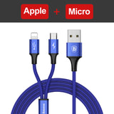 Baseus USB Cable For iPhone 7 6 6s 5 5s se Charging Charger Type C Micro USB Cable For Android 3 in 1 2 in 1 Mobile Phone Cable
