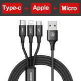 Baseus USB Cable For iPhone 7 6 6s 5 5s se Charging Charger Type C Micro USB Cable For Android 3 in 1 2 in 1 Mobile Phone Cable