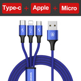 Baseus USB Cable For iPhone 7 6 6s 5 5s se Charging Charger Type C Micro USB Cable For Android 3 in 1 2 in 1 Mobile Phone Cable