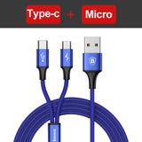 Baseus USB Cable For iPhone 7 6 6s 5 5s se Charging Charger Type C Micro USB Cable For Android 3 in 1 2 in 1 Mobile Phone Cable