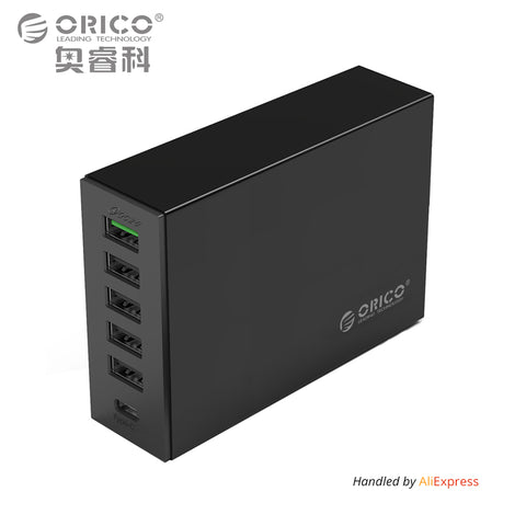 Type-C QC2.0 Quick Charger, ORICO 6-ports Charger 5V2.4A 9V2A 12V1.5A Type-C 3.1A Mobile Phone Charger for iPhone Samsungmore