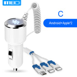 [3 USB Ports Cable] MEIDI Car Charger  Fast Mobile Phone Charger With  Cable For iPhone7 SamsungS7 Xiaomi Type C in Stock