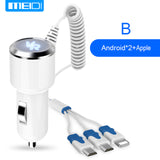 [3 USB Ports Cable] MEIDI Car Charger  Fast Mobile Phone Charger With  Cable For iPhone7 SamsungS7 Xiaomi Type C in Stock