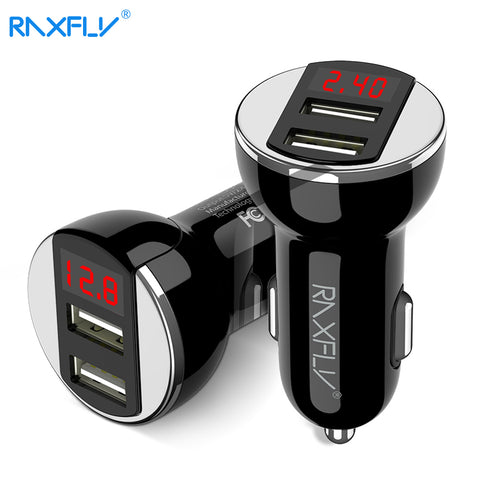 RAXFLY Dual USB Car Charger For Samsung Xiaomi Phone Chargers 5V/2.4A Smart Digital Car-charger For iPhone iPad Universal Charge