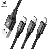 Baseus 3 in 1 USB Cable, 2 Charging Cable For iPhone X 6 7 8 Charger Cable For Xiaomi Redmi 4 4X Pro Note4 Phone Micro USB Cable