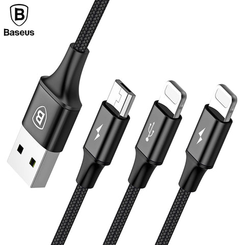 Baseus 3 in 1 USB Cable, 2 Charging Cable For iPhone X 6 7 8 Charger Cable For Xiaomi Redmi 4 4X Pro Note4 Phone Micro USB Cable