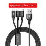 Baseus 3 in 1 USB Cable, 2 Charging Cable For iPhone X 6 7 8 Charger Cable For Xiaomi Redmi 4 4X Pro Note4 Phone Micro USB Cable