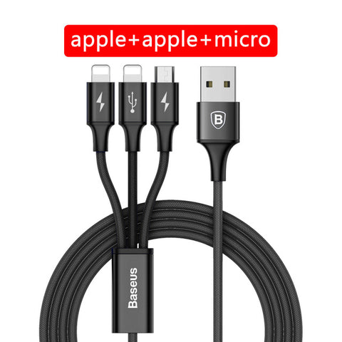 Baseus 3 in 1 USB Cable, 2 Charging Cable For iPhone X 6 7 8 Charger Cable For Xiaomi Redmi 4 4X Pro Note4 Phone Micro USB Cable