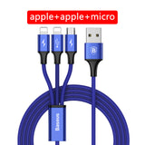 Baseus 3 in 1 USB Cable, 2 Charging Cable For iPhone X 6 7 8 Charger Cable For Xiaomi Redmi 4 4X Pro Note4 Phone Micro USB Cable