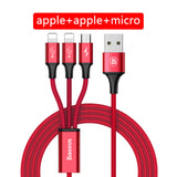 Baseus 3 in 1 USB Cable, 2 Charging Cable For iPhone X 6 7 8 Charger Cable For Xiaomi Redmi 4 4X Pro Note4 Phone Micro USB Cable