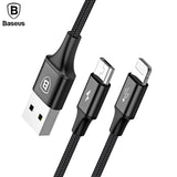 Baseus 2 in 1 USB Cable, Charging Cable For iPhone X USB Charger Cable For Xiaomi Redmi 4X Note 4X Mobile Phone Micro USB Cable