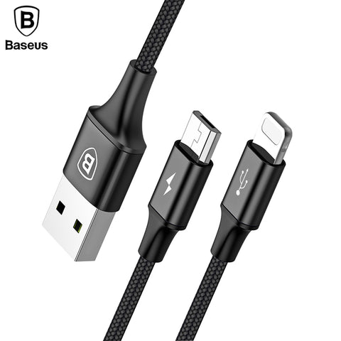 Baseus 2 in 1 USB Cable, Charging Cable For iPhone X USB Charger Cable For Xiaomi Redmi 4X Note 4X Mobile Phone Micro USB Cable