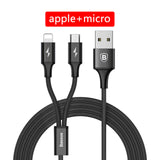 Baseus 2 in 1 USB Cable, Charging Cable For iPhone X USB Charger Cable For Xiaomi Redmi 4X Note 4X Mobile Phone Micro USB Cable