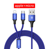 Baseus 2 in 1 USB Cable, Charging Cable For iPhone X USB Charger Cable For Xiaomi Redmi 4X Note 4X Mobile Phone Micro USB Cable