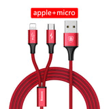 Baseus 2 in 1 USB Cable, Charging Cable For iPhone X USB Charger Cable For Xiaomi Redmi 4X Note 4X Mobile Phone Micro USB Cable