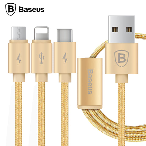 Baseus 3 in 1 Charging Cable For iPhone Micro USB Type C Multi Charger Cable For iPhone X 8 7 6s 6 SE 5s For Android Phone Cable